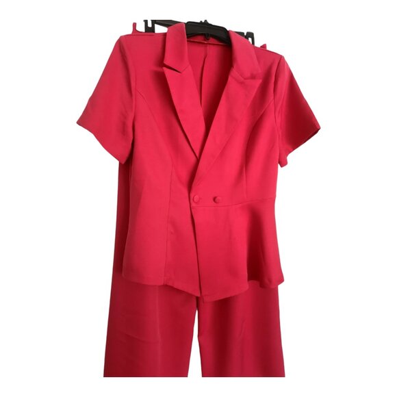 Red Blazer And Wide Leg Pants Suit Set L - Picture 5 of 13